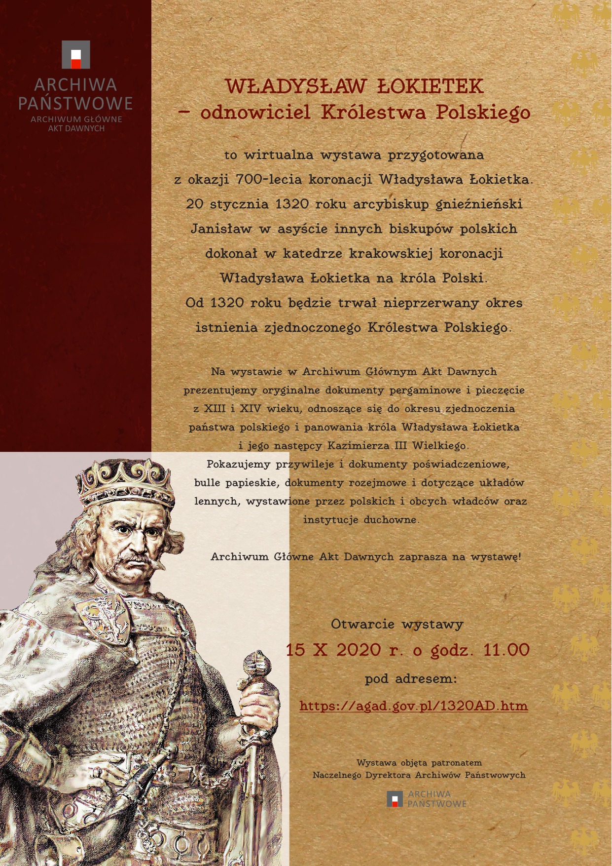 Zaproszenie na wystawę "Władysław Łokietek - odnowiciel Królestwa Polskiego"